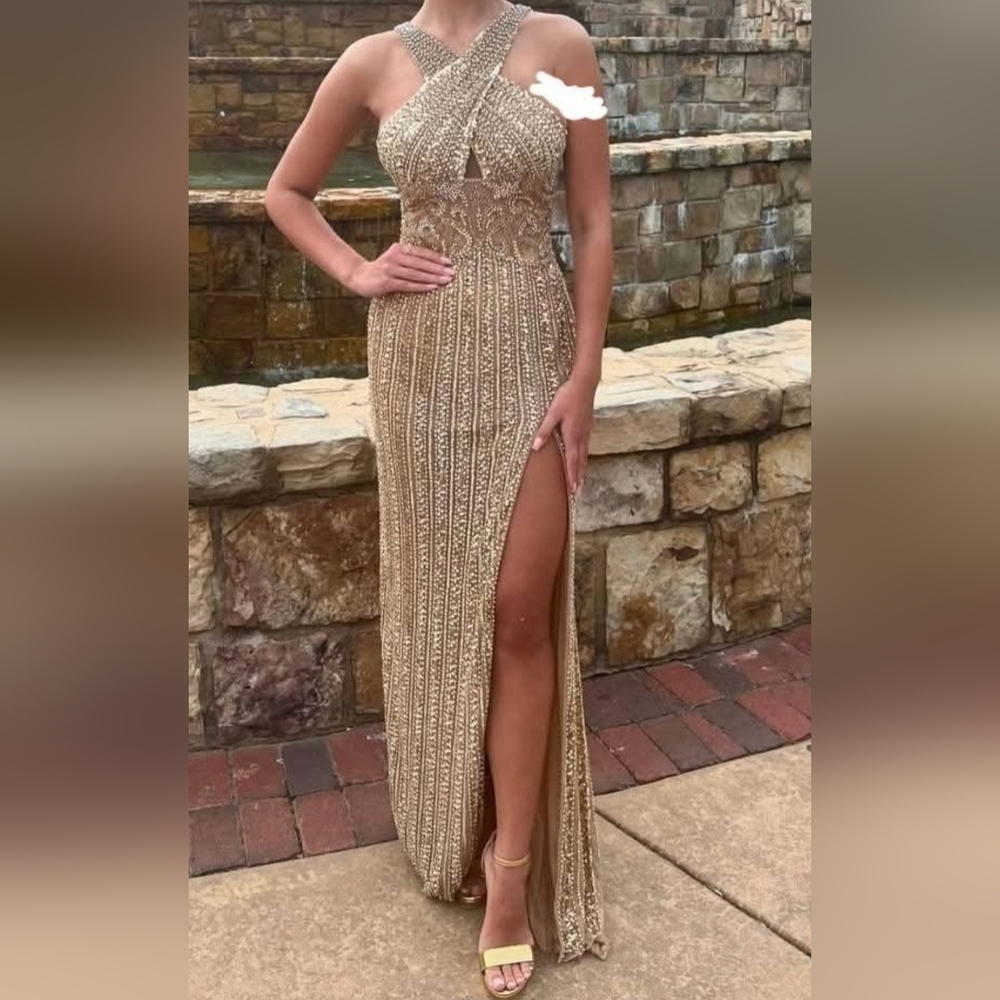 Sherri Hill Gold One Shoulder Dress